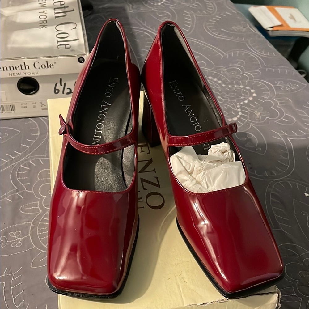 Enzo Angiolini Red Block Heel Pumps 6 nib patent heels shoes gorgeous wedges